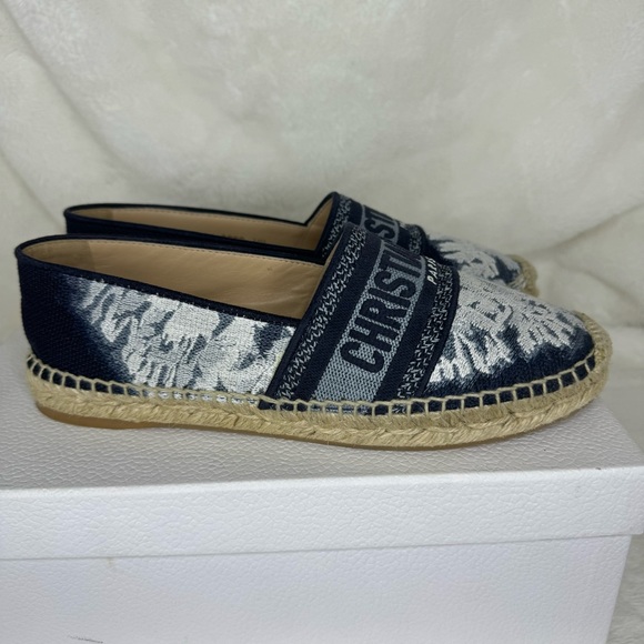 Dior Granville Tie Dye Denim Blue White Logo Embroidered Espadrille - Picture 4 of 14